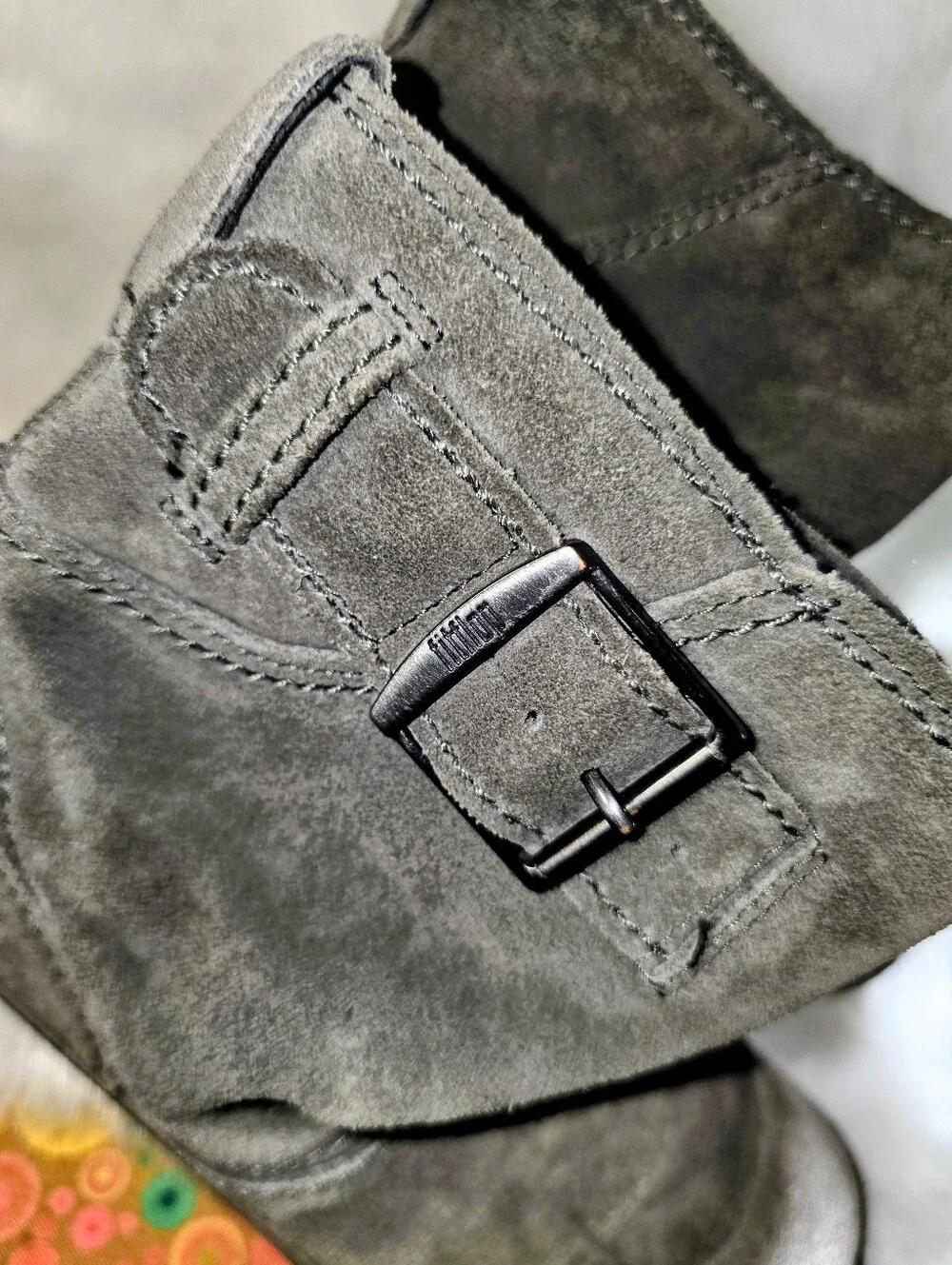 FitFlop Gray Suede Superboot Short Ankle Boots - Kids/Women